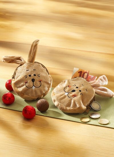 Gef&uuml;llte Hasen-Geldb&ouml;rse aus Pl&uuml;sch, 2er-Set 