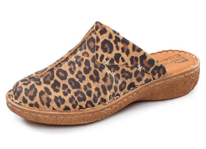 ELENA EDEN, klassische Damen-Clogs, Weite G, mit Gummizug BRAUN-LEO