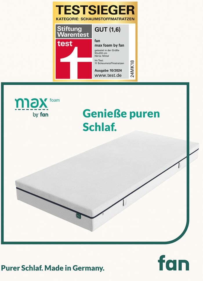 Mehrzonen-Komfortschaumkern-Matratze &laquo;max foam by fan&raquo; 