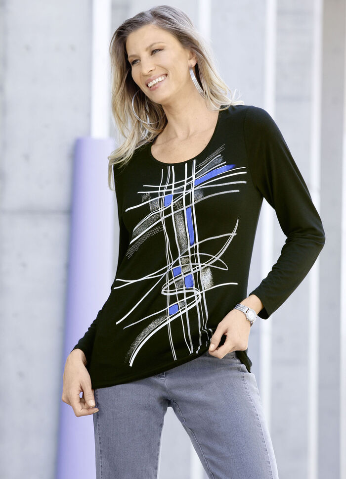 Shirt mit Glimmer- und Plättchenzier in 2 Farben SCHWARZ