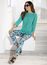 Hose in Knöchellänge mit farbbrillantem Druck GRÜN-BLEU-BEIGE