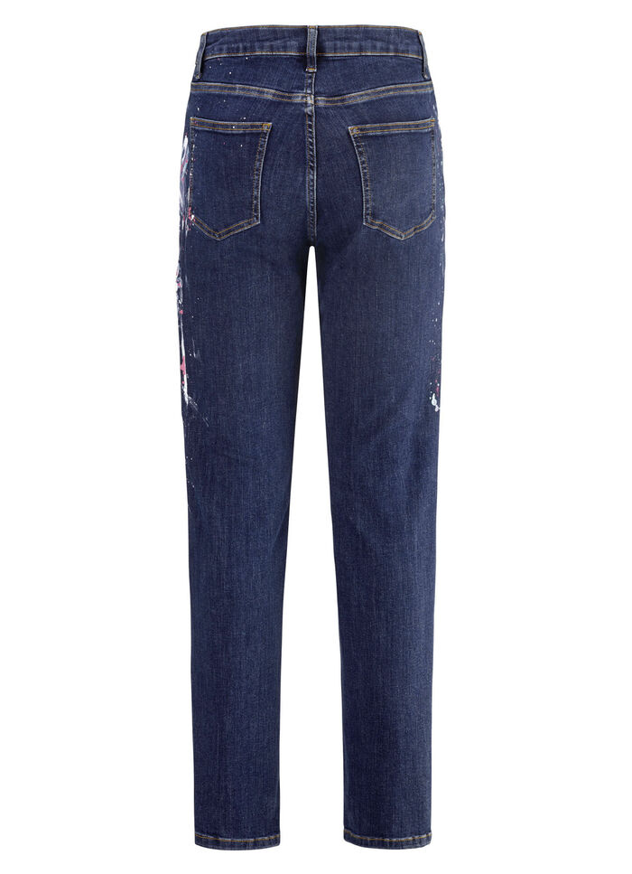 Jeans mit handbemalten, floralen Motiven 