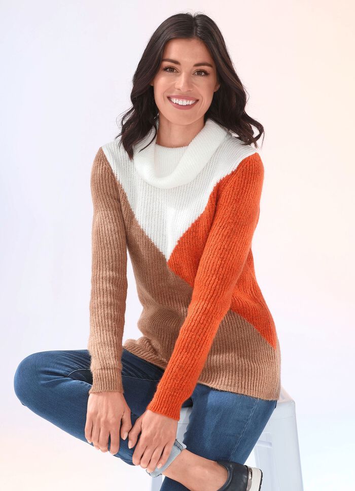Pullover in superflauschiger Qualit&auml;t CAMEL-ORANGE-WOLLWEISS