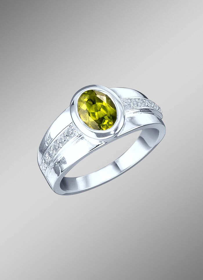 Damenring mit echt Peridot und synth. Zirkonia 