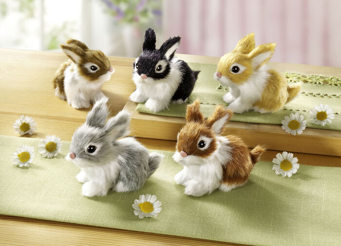 Plüschhasen in naturgetreuen Farben, 5er-Set 