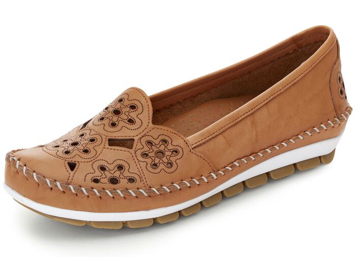 Gemini, leichte Damen-Slipper, Weite G, mit herausnehmbarem Fussbett CAMEL