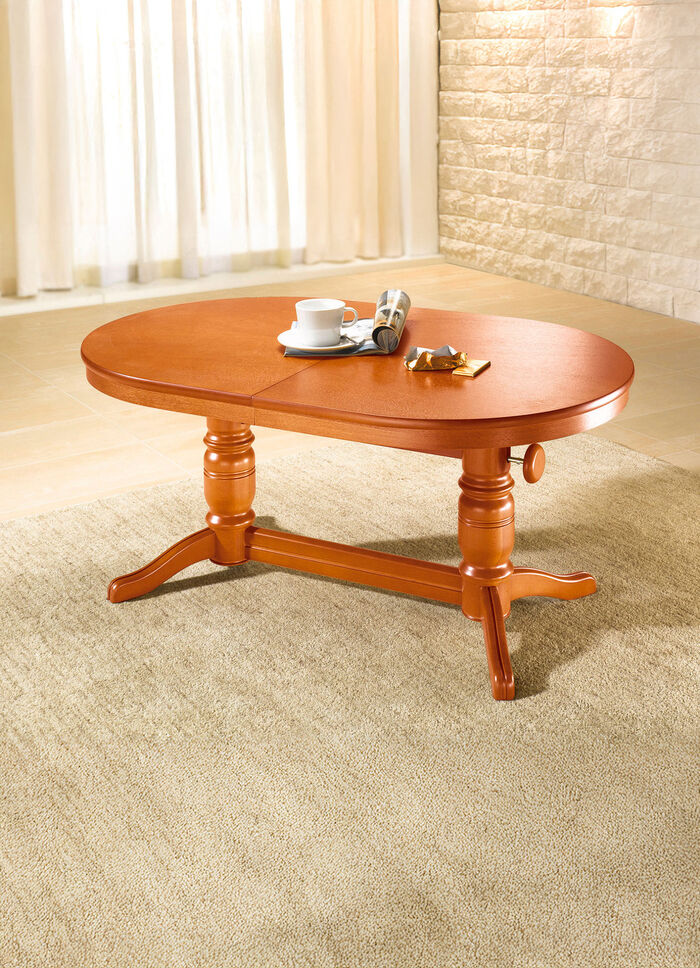Teilmassiver Couchtisch mit gedrechseltem Tischgestell KIRSCHBAUM