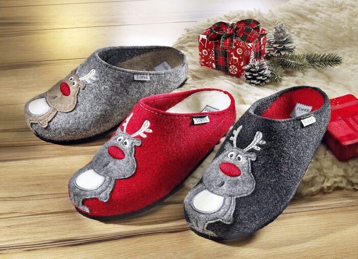 Damen-Hausschuh mit Elch-Applikation in verschiedenen Farben