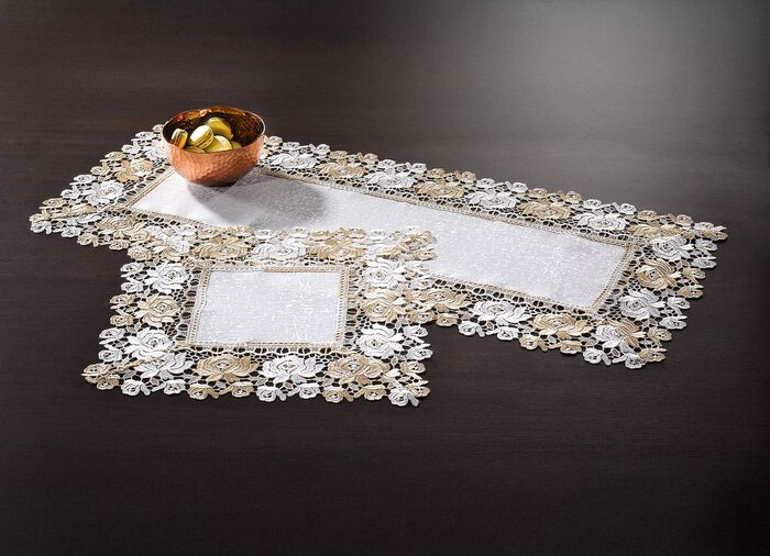 Tischdecke mit Einfassungen in Spitzen-Optik 