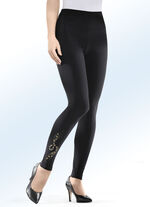 Leggings mit dekorativem goldfarbenem Strass- und Metallpl&auml;ttchen-Ziermotiv SCHWARZ