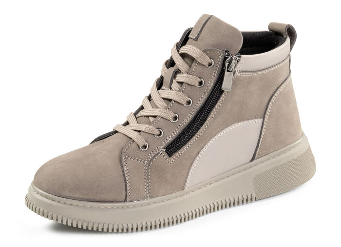 ELENA EDEN Schnür-Bootie aus weichem Nubukleder GRAU-TAUPE