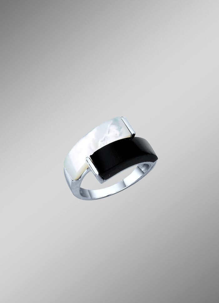 Damenring mit echt Onyx und echt Perlmutt 