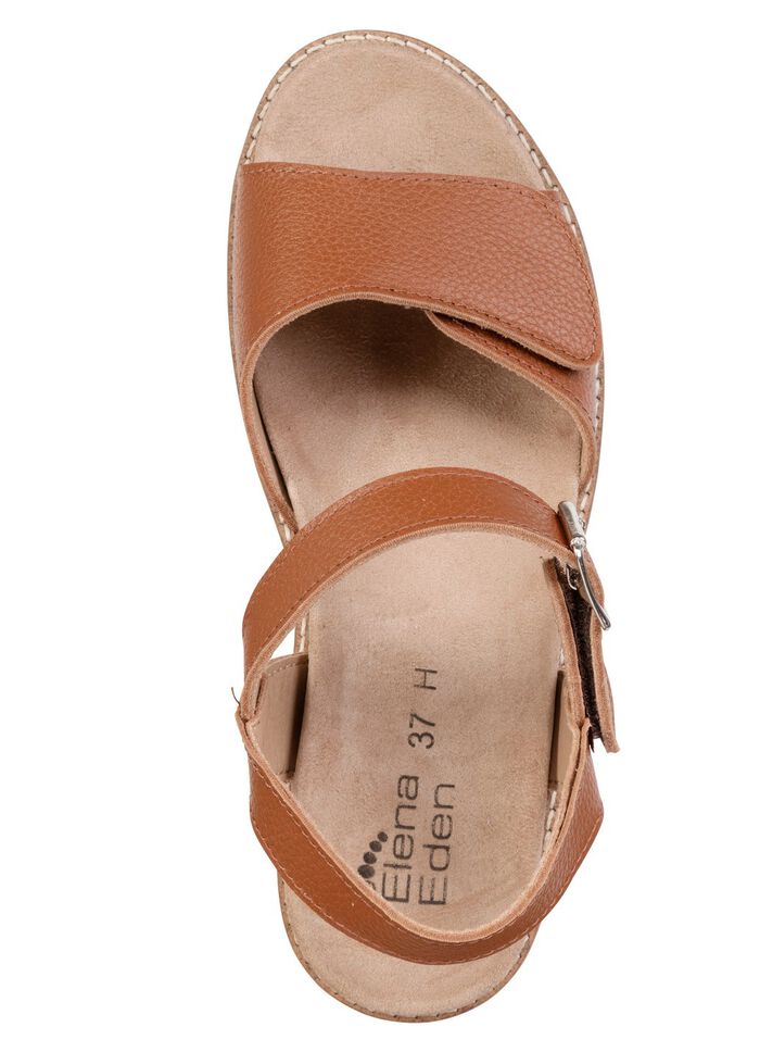 ELENA EDEN, bequeme Damen-Sandaletten, Weite H, mit herausnehmbarem Fussbett COGNAC