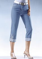 7/8-Jeans mit floraler Stickerei HELLBLAU