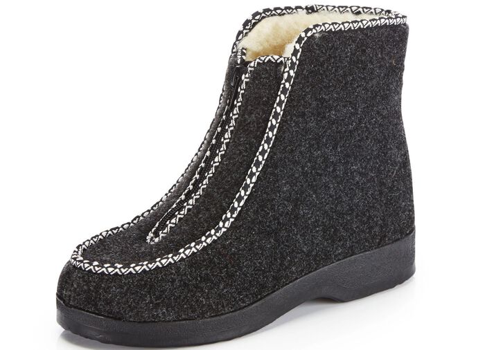 Warme Damen-Hausschuhe, Weite H, mit Reissverschluss ANTHRAZIT