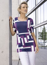 Shirt mit grafischem Allover-Dessin in 2 Farben BEERE-MARINE-ECRU