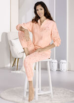 Pyjama, Langarm mit Knopfleiste und Bündchen APRICOT