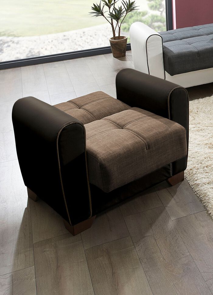 Polsterm&ouml;bel mit Bettfunktion und Bettkasten BRAUN-BEIGE