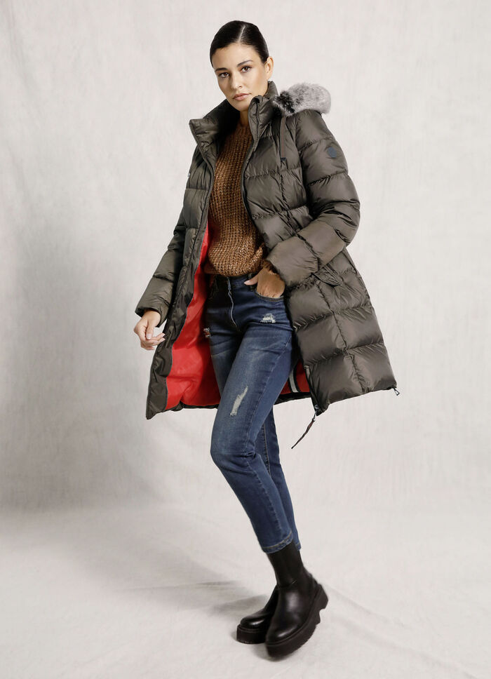 Daunen-Kurzmantel mit abnehmbarer Kapuze 