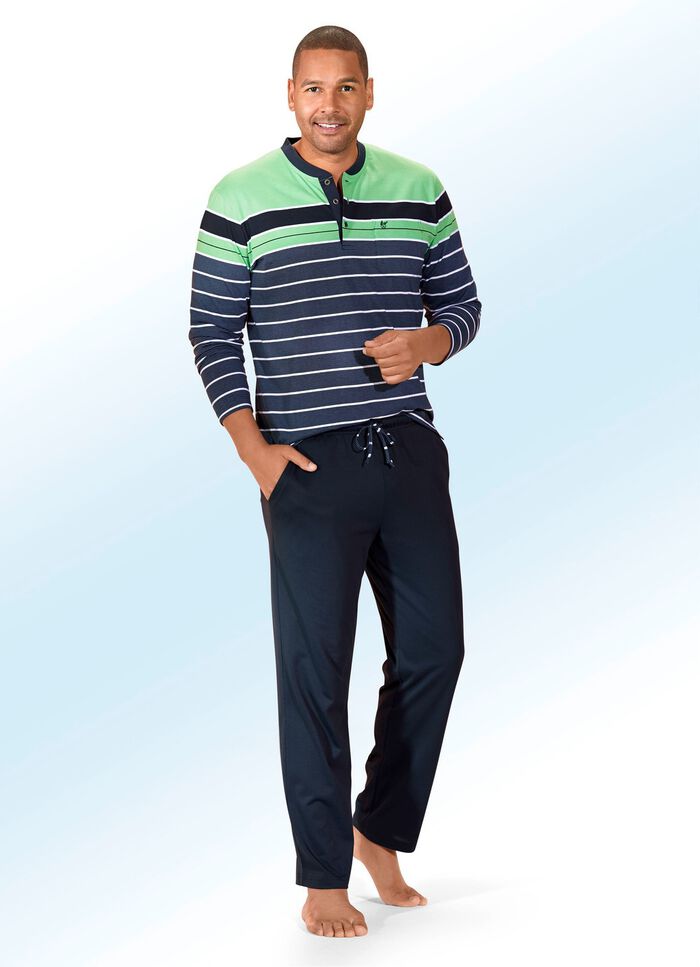 Hajo Klima Komfort Pyjama mit Knopfleiste, garngef&auml;rbtem Ringeldessin  