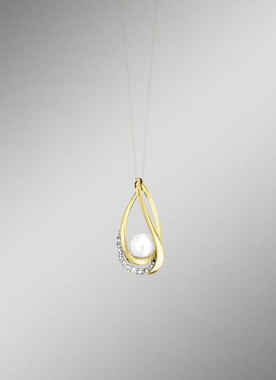 Stilvoller Anhänger mit Süsswasser-Zuchtperle und synth. Zirkonia 