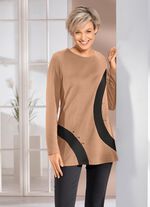 Sweatshirt mit kontrastfarbenen Eins&auml;tzen in 2 Farben CAMEL-SCHWARZ