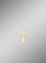 Beidseitig tragbarer Kreuz-Anh&auml;nger mit synth. Zirkonia 