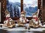 Schneem&auml;nner, 3er-Set, auf Schlitten aus Holz 