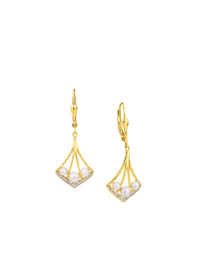 Ohrringe mit Zirkonia und S&uuml;sswasser-Zuchtperlen 