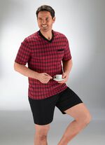 Shorty mit V-Ausschnitt, Brusttasche und Karodessin 