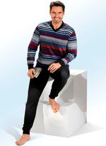 Pyjama mit V-Ausschnitt, Brusttasche und Ringeldessin 