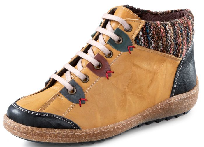 ELENA EDEN Schn&uuml;r-Bootie mit Knitter-Effekt OCKER-BUNT