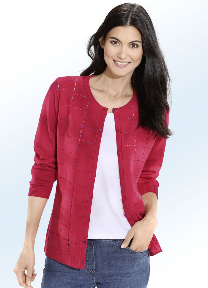 Strickjacke mit Karo-Ajourmuster ROT