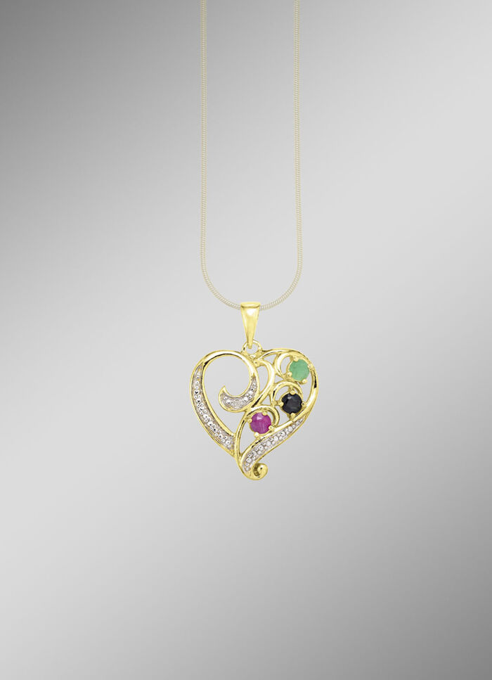 Romantischer Herz-Anh&auml;nger mit Edelsteinen und Diamant 