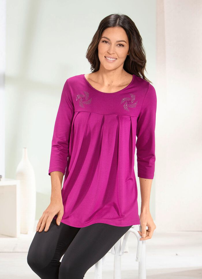 Longshirt mit Zierpl&auml;ttchen in 3 Farben FUCHSIA