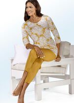 Pyjama mit Rundhals und 3/4-langen &Auml;rmeln SAFRAN-WEISS