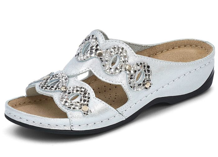 Pantolette aus metallisiertem Rindleder SILBER-GRAFIT