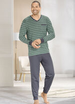 Schlafanzug allover dessiniert, mit V-Auschnitt und B&uuml;ndchen 