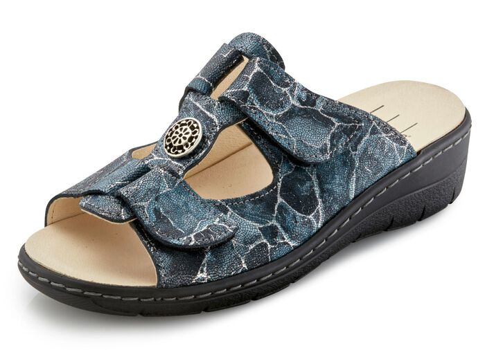 Pantolette in 2 Farben mit herausnehmbarem Leder-Kork-Fussbett, Weite H BLAU