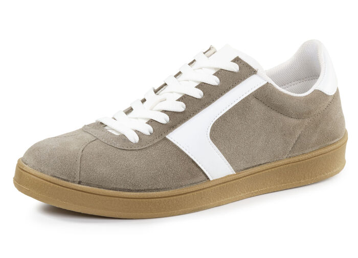 Sneaker aus Veloursleder mit Nappa-Besätzen und gepolstertem Schaftrand TAUPE