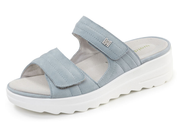 Waldläufer, bequeme Damen-Pantoletten, Weite H, mit herausnehmbarem Fussbett BLEU