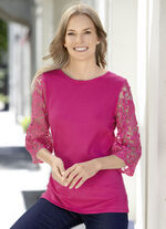 Pullover im Materialmix mit Spitze PINK