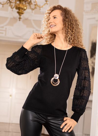 Pullover mit Chiffon-&Auml;rmeln 