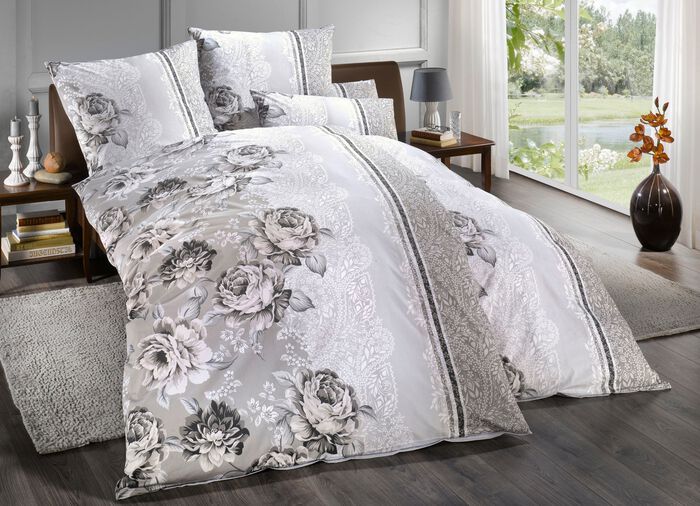 Bettw&auml;sche-Garnitur bezaubernde Rosendessin 