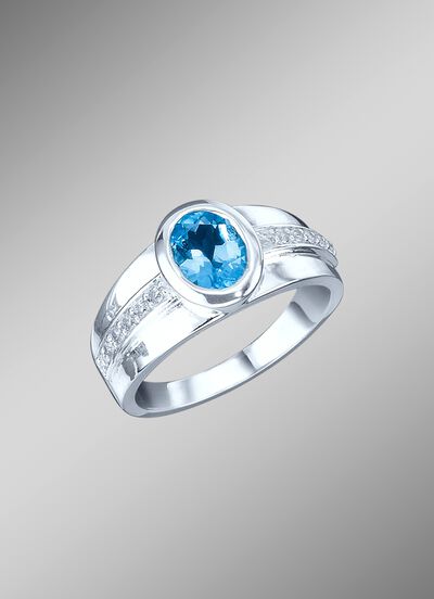 Damenring mit Blautopas und synth. Zirkonia 