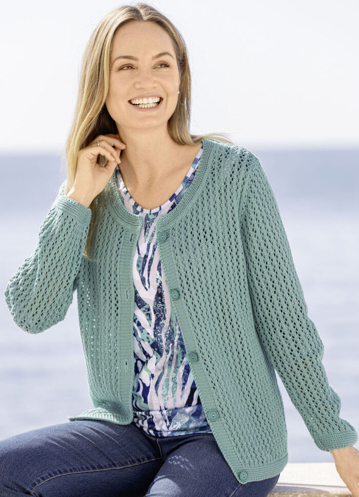 Strickjacke in Netzstrick JADEGRÜN