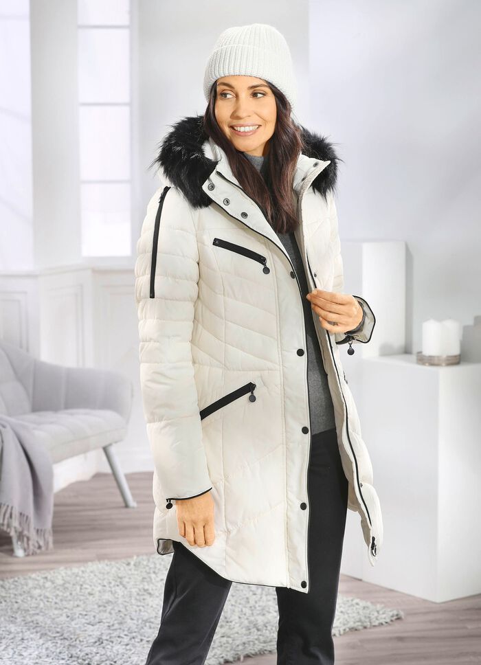 Kurzmantel mit Kunstpelz-Innenausstattung in der Kapuze 