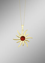 Strahlender Sonnenanhänger mit echtem Bernstein 