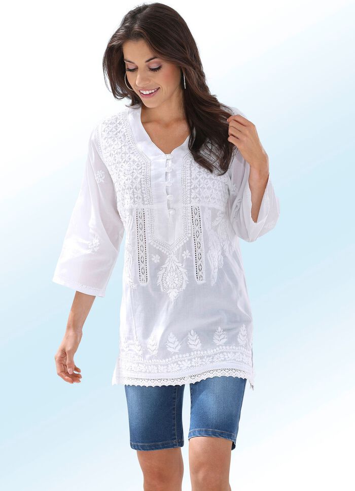 Tunika mit Stickereien, aus reiner Baumwolle 