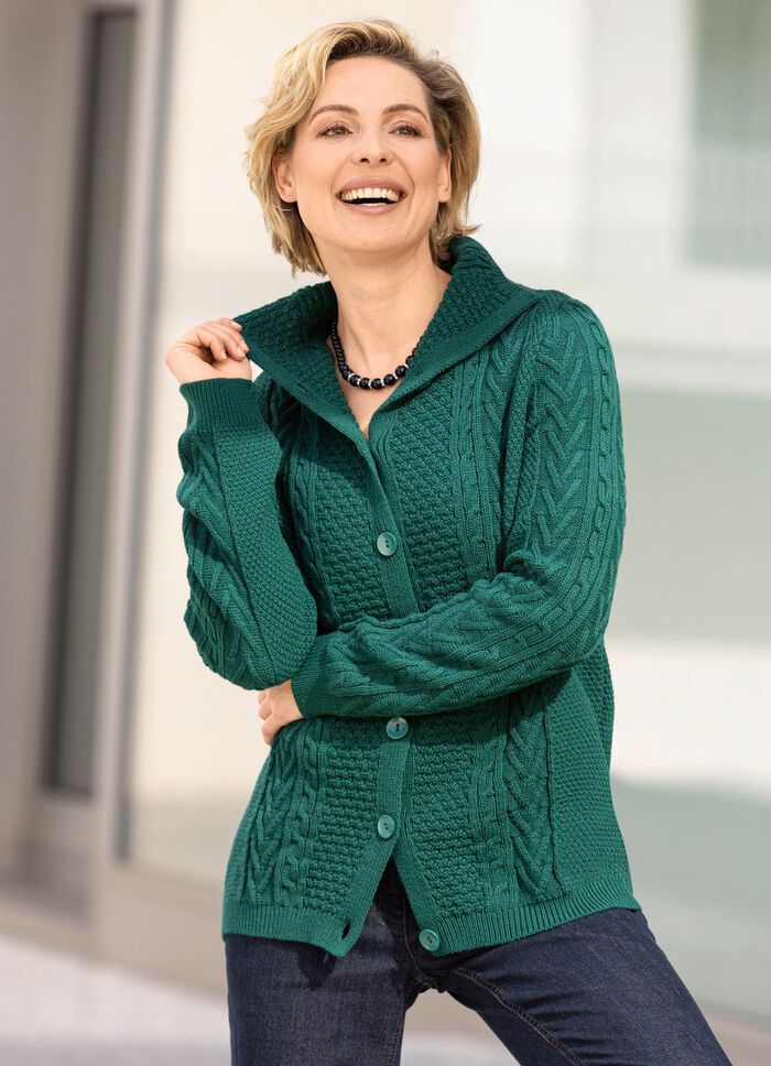 Strickjacke in Strukturmix DUNKELGRÜN